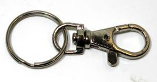 Karabinerhaken für Schlüsselbänder 6mm vernickelt mit Schlüsselring 10-1060